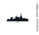 Liege cityscape skyline city panorama vector flat modern logo icon. Belgium, Wallonia town emblem idea with landmarks and building silhouettes. Isolated graphic