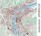 Liege map, Belgium. City map, vector streetmap with buildings and roads, parks and rivers.