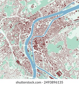 Lüttich Karte, Belgien. Stadtplan, Vektorgrafik Straßenkarte mit Gebäuden und Straßen, Parks und Flüssen.