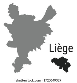Liege map Liège Luik administrative districts regions vector template with map of Belgium grey on white background. Contour line city map for infographic and web.