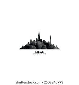 Liege panorama, vector badge, skyline logo and icon. Belgium city horizon logotype with landmarks and building silhouettes. Isolated foggy abstract gradient graphic