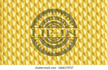 Lie-in gold emblem. Scales pattern. Vector Illustration. Detailed.