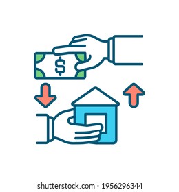 Icono de color RGB interno. Ingresos de alquiler. Reclamación sobre bienes residenciales. Alquiler de apartamentos. Arreglo jurídico. Las facturas impagadas por el propietario de la casa. Alquiler plano de pago. Ilustración vectorial aislada