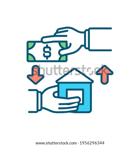 Lien on house RGB color icon. Rental income. Claim on residential property. Apartment renting. Legal arrangement. Homeowner unpaid bills. Paying flat rental amount. Isolated vector illustration