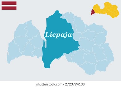 Liepaja Latvia Map with Flag - Baltic Seaport and City of Wind Vector Outline