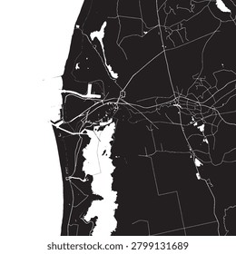 Liepaja Latvia Vector Map, Detailed Coastal City Street Map Black and White Minimalist Line Art