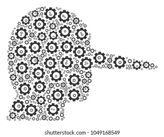 Lier composition of cogs. Vector gear wheel icons are composed into lier shape.