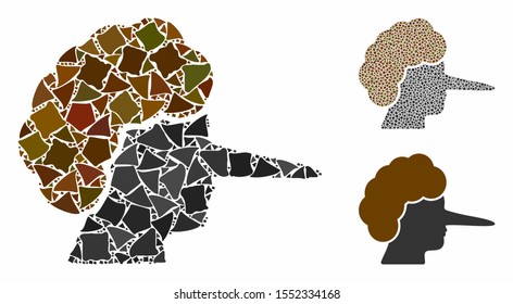 Lier composition of trembly parts in different sizes and color tones, based on lier icon. Vector humpy items are combined into collage. Lier icons collage with dotted pattern.