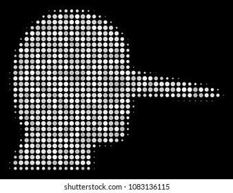 Lier halftone vector icon. Illustration style is pixelated iconic lier symbol on a black background. Halftone structure is made of round dots.