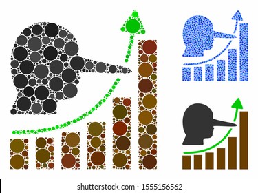 Lier hyip chart mosaic of circle elements in variable sizes and shades, based on lier hyip chart icon. Vector circle elements are composed into blue illustration.