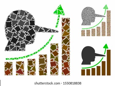 Lier hyip chart mosaic of irregular elements in variable sizes and color tints, based on lier hyip chart icon. Vector tremulant elements are composed into collage.