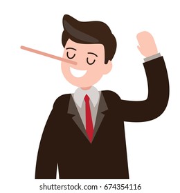 lies , cheat , hoax businessman character. vector illustration.