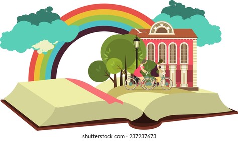 Lies an open book concept it is possible to see different places and adventures