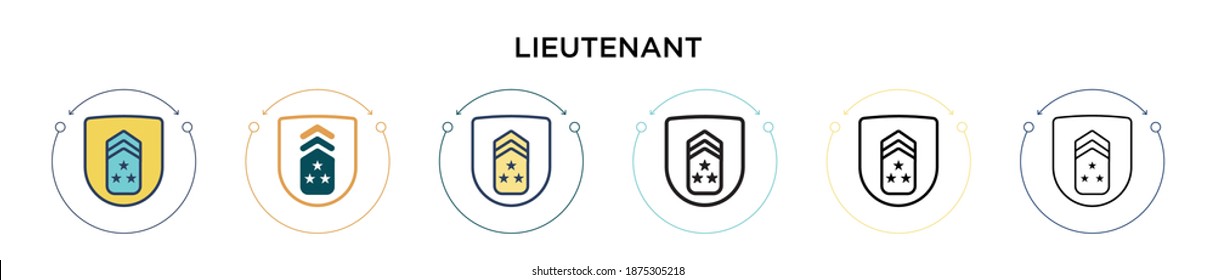 Lieutenant icon in filled, thin line, outline and stroke style. Vector illustration of two colored and black lieutenant vector icons designs can be used for mobile, ui, web