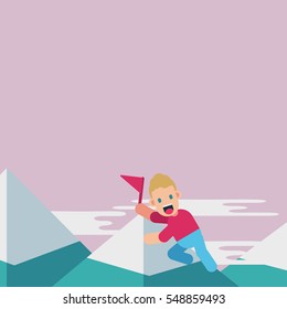 Life is an adventure. Man on the top of mountain.