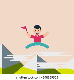 Life is an adventure. Man on the top of mountain.
