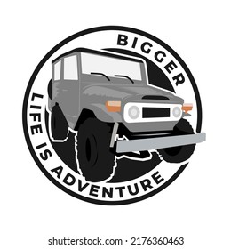 Life is adventure with offroad car, simple illustration vector logo