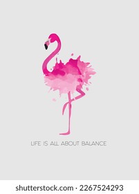 Life is all about balance, pink watercolour flamingo painting