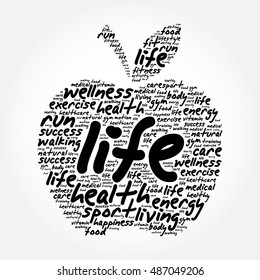 LIFE apple word cloud collage, health concept background