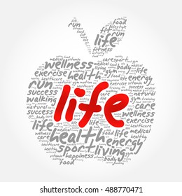 LIFE apple word cloud collage, health concept background