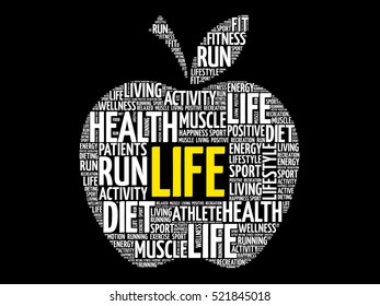 LIFE apple word cloud collage, health concept background