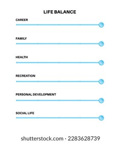 Life balance scrollbar digital element. Widget for ability to adjust chooses to prioritize the demands of work, career, family and other areas of development of personal life flat vector illustration