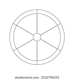 Life balance wheel in six parts, vector template. Coaching tool, suitable for daily planner, journal, notebook