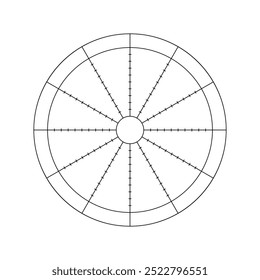 Life balance wheel in twelve parts, vector template. Coaching tool, suitable for daily planner, journal, notebook