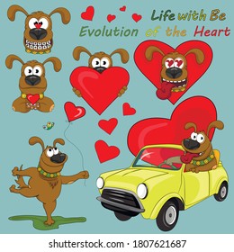 Life with Be. Evolution of the heart. Series of illustration for for Valentine's Day and cute postcards.