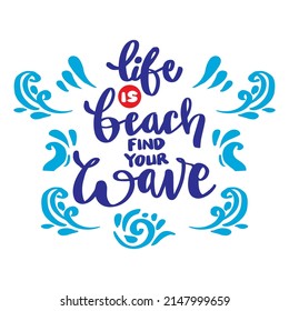 Life is beach find your wave. Poster quotes.