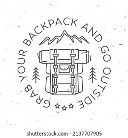 Life is a beautiful adventure patch. Vector. Concept for shirt or logo, print or tee. Vintage typography design with backpack, mountain and forest.