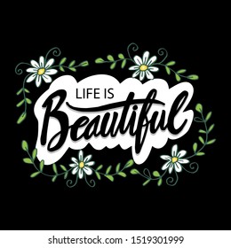 Life is beautiful card. Motivational quote. 