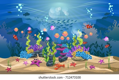 life and beautiful ecosystems in the ocean. The beauty of underwater life with different animals and habitats. Marine life is shining and colorful.