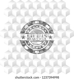 Life is Beautiful grey badge with geometric cube white background