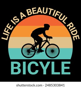 Life is a beautiful ride quotas retro graphic design for bicycle rider.