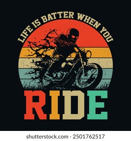 Life Is a Beautiful Ride typography T-shirt, textile fabrics, retro style, bicycle t shirt design, mountain bike tee, vector illustration, graphic template, print on demand