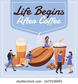 Life begins after coffee social media post mockup. Motivational phrase. Web banner design template. Coffeehouse booster, content layout with inscription. Poster, print ads and flat illustration