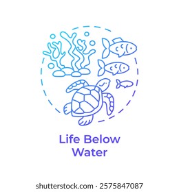 Life below water blue gradient concept icon. Ecology preservation, ecosystem. Sea animals, ocean. Round shape line illustration. Abstract idea. Graphic design. Easy to use in infographic, presentation