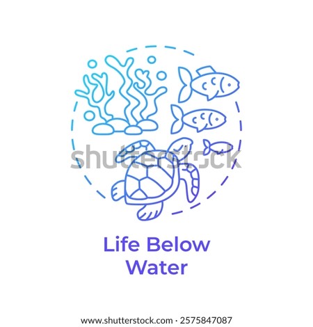 Life below water blue gradient concept icon. Ecology preservation, ecosystem. Sea animals, ocean. Round shape line illustration. Abstract idea. Graphic design. Easy to use in infographic, presentation