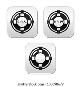 Life belt, help, s.o.s. vector buttons set