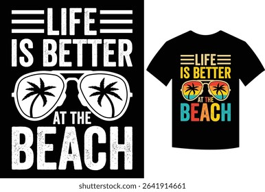 Life Is Better at The Beach Retro Palm Trees Summer T-Shirt, Vacay Mode Retro Vintage Beach Summer Vacation, life, beach, retro