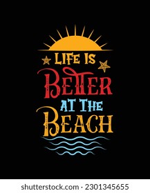 Life Is Better At The Beach Summer T-Shirt, Vintage Vacation Hawaii Aloha Sunset Vector Ocean Template