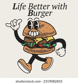 Life Better with Burger With Burger Groovy Character Design