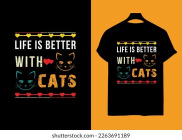 Life is better with cats retro typography t-shirt design