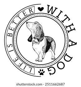 La vida es mejor con un perro, cita el amor animal, tees ideas gráficas