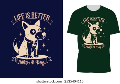 Life is better with a dog t-shirt design t-shirt design vector template, Old school animal cartoon character set, retro animals t shirt designs bundle, Animal graphic t shirt for print, groove graphic