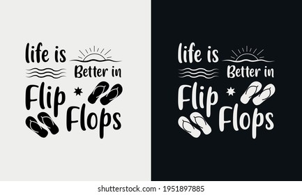 la vida es mejor en los flip flops, hola calligrafía de verano, ilustración grabada a mano vector