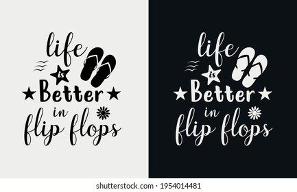 la vida es mejor en los flip flops, hola calligrafía de verano, ilustración grabada a mano vector