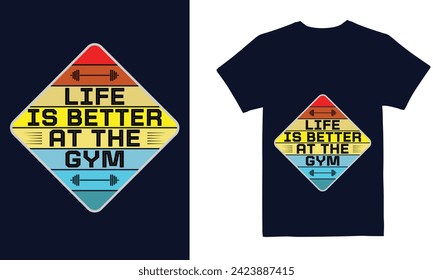 Life is better at the gym. Gym motivational quote with grunge effect and barbell. Workout inspirational Poster. Vector design for gym, textile, posters, t-shirt, cover, banner, cards, cases etc.