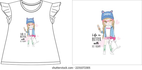 life is better with ice cream doll
t shirt graphic design vector illustration digital file
